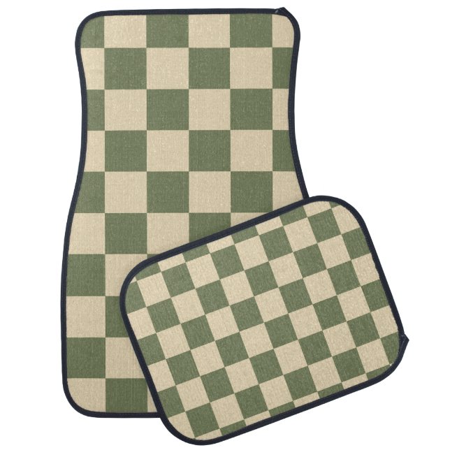 Green and Light Beige Checkerboard Car Floor Mat (Set)