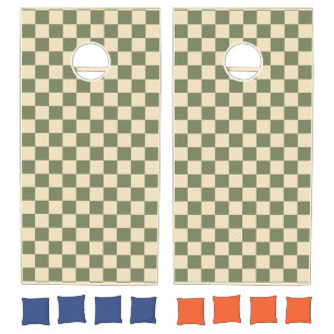 Green and Light Beige Checkerboard Cornhole Set