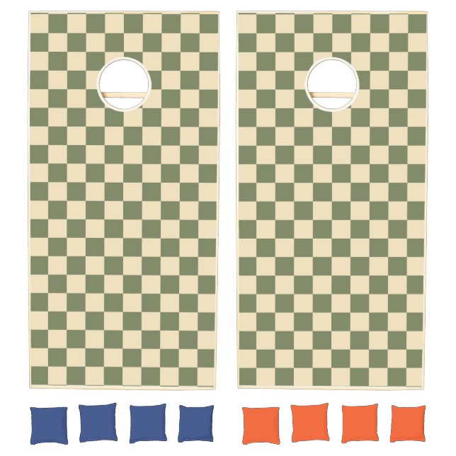 Green and Light Beige Checkerboard Cornhole Set (Set)