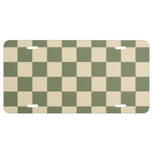 Green and Light Beige Checkerboard License Plate