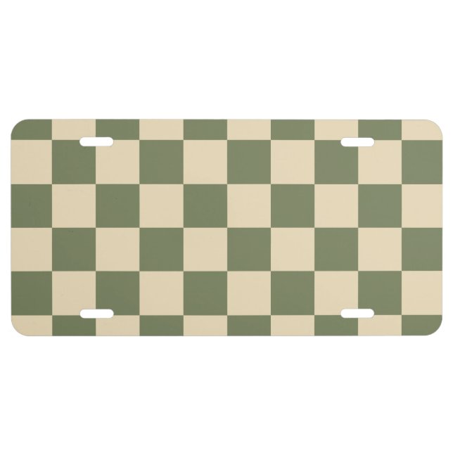 Green and Light Beige Checkerboard License Plate (Front)