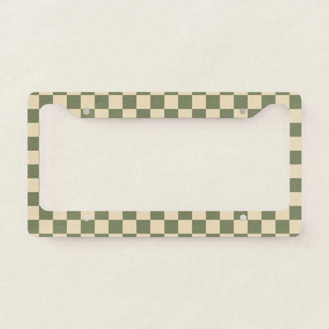 Green and Light Beige Checkerboard License Plate Frame (Front)