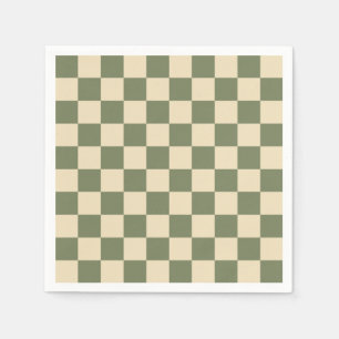 Green and Light Beige Checkerboard Napkins