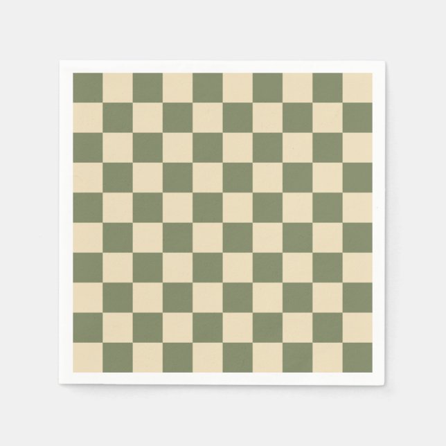 Green and Light Beige Checkerboard Napkins (Front)