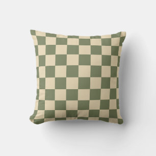 Green and Light Beige Checkerboard Throw Pillow