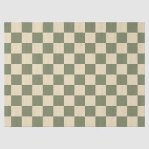 Green and Light Beige Checkerboard Tissue Paper