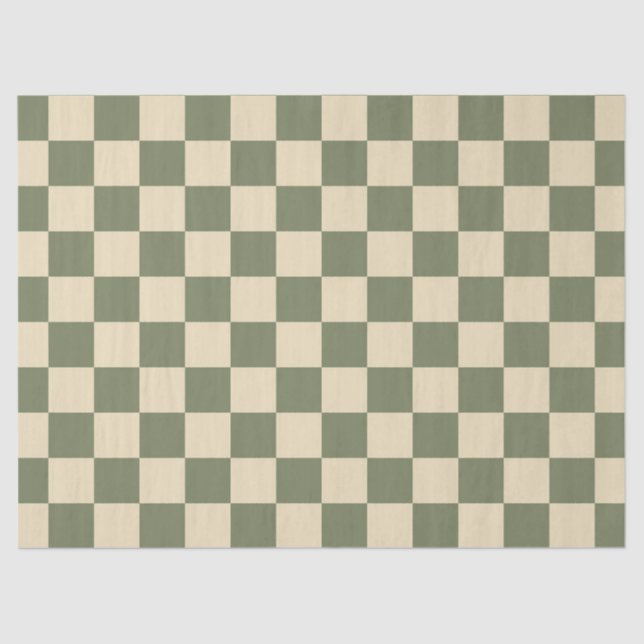 Green and Light Beige Checkerboard Tissue Paper (Front)