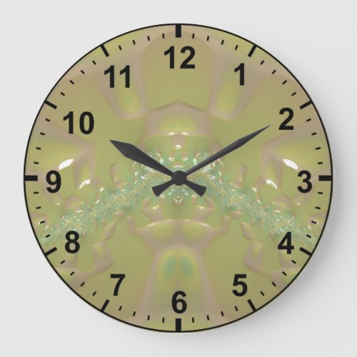 Green and Light Beige Fractal   Large Clock