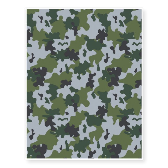 Green and Light Blue Camouflage Temporary Tattoos (Front)