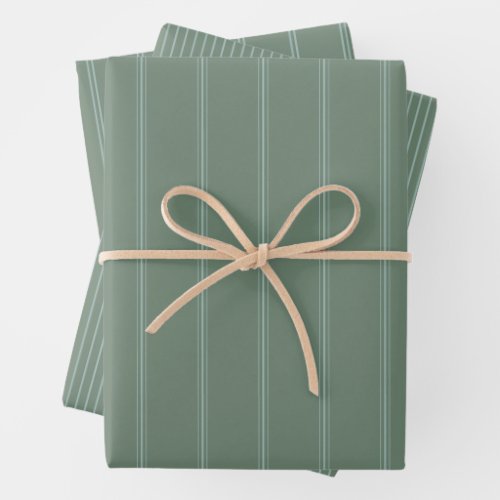 Green and light blue preppy retro stripe holiday wrapping paper sheets