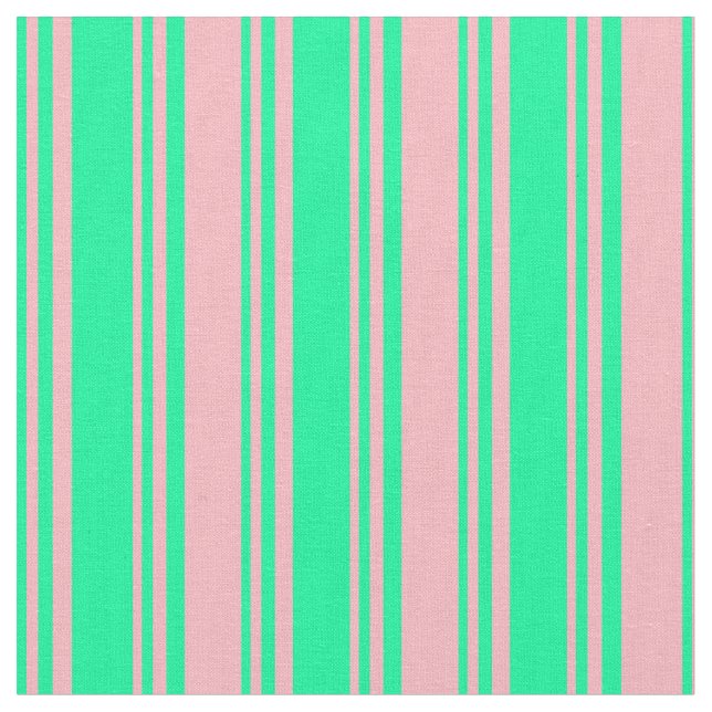 Green and Light Pink Lined Pattern Fabric (Close Up)