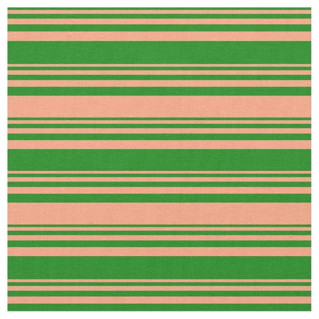 Green and Light Salmon Colored Stripes Fabric (Close Up)