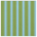 [ Thumbnail: Green and Light Sky Blue Colored Lined Pattern Fabric ]