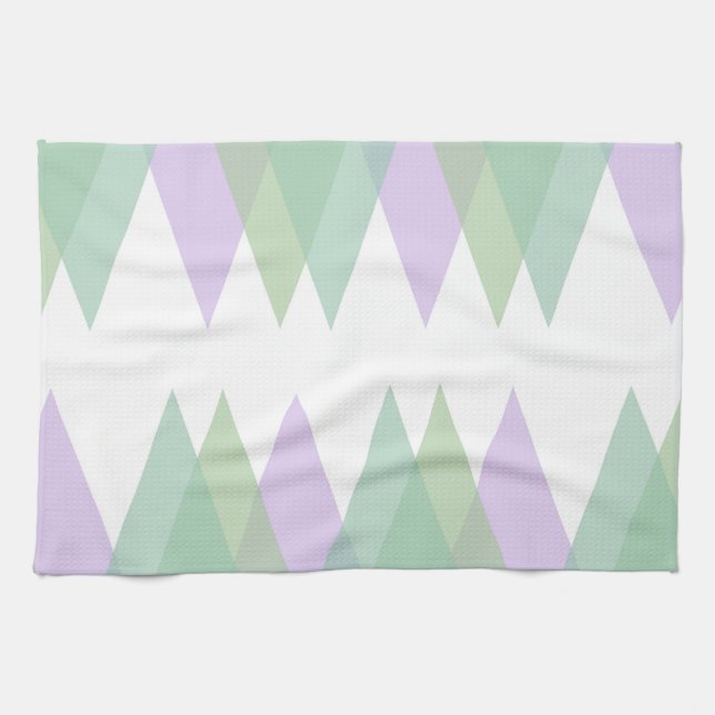 Green and lilac triangles kitchen towel (Horizontal)