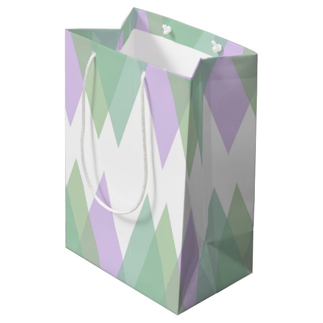 Green and lilac triangles medium gift bag (Back Angled)