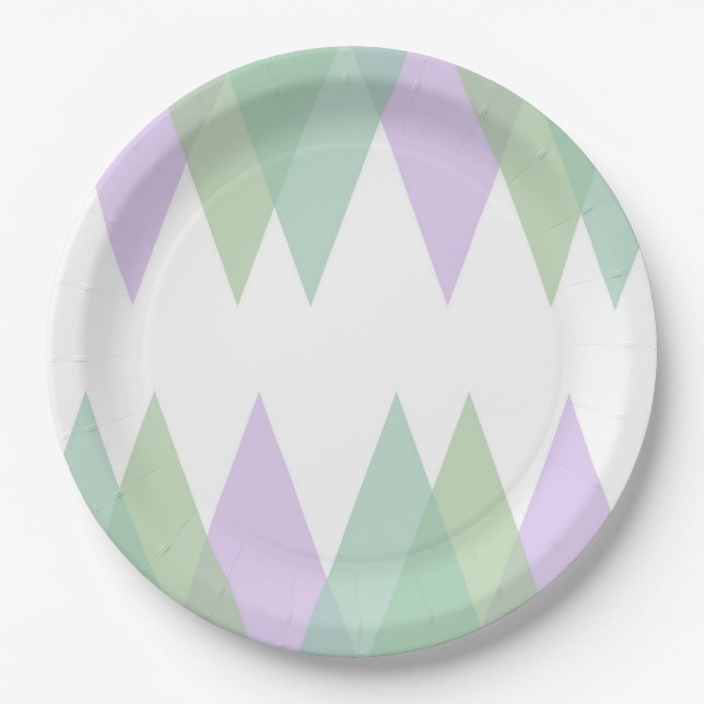 Green and lilac triangles paper plates (Front)