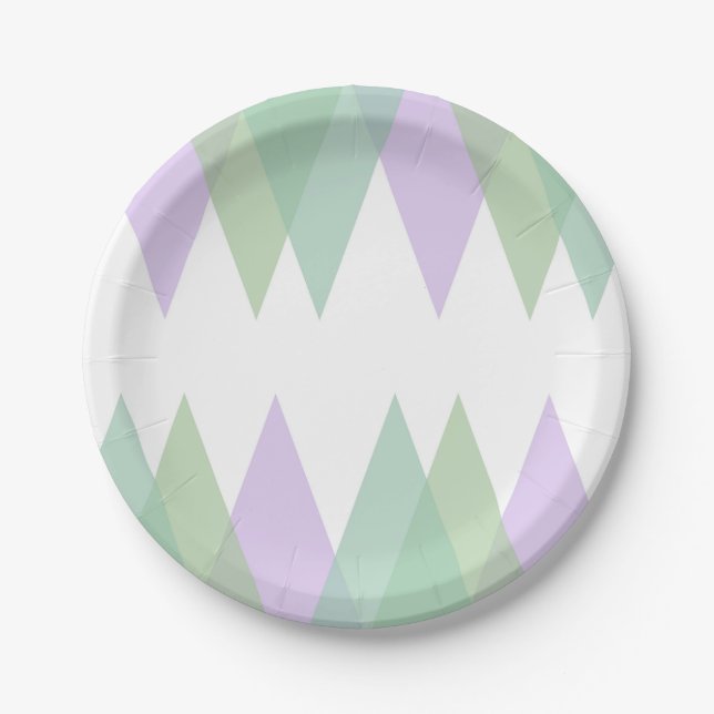 Green and lilac triangles paper plates (Front)