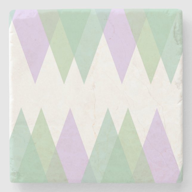 Green and lilac triangles stone coaster (Front)