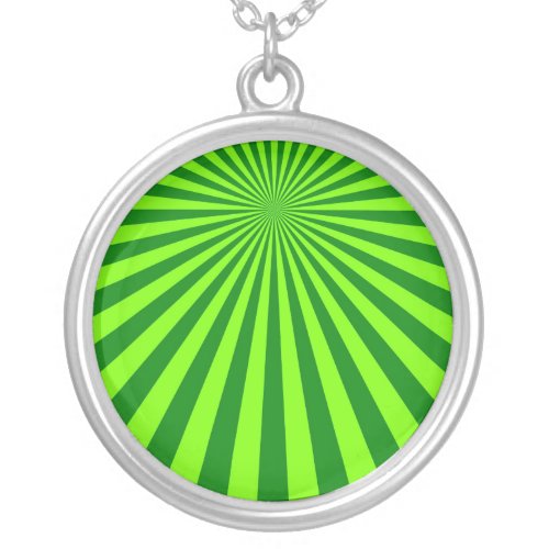 Green and Lime Funky Striped Abstract Art Silver Plated Necklace