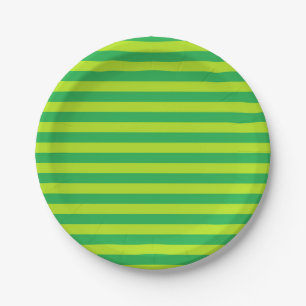 Green and Lime Green Stripes Paper Plates