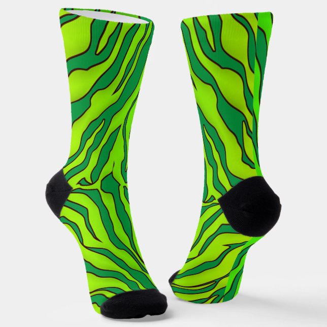 Green And Lime Tiger Stripes Animal Print 1 Socks (Angled)
