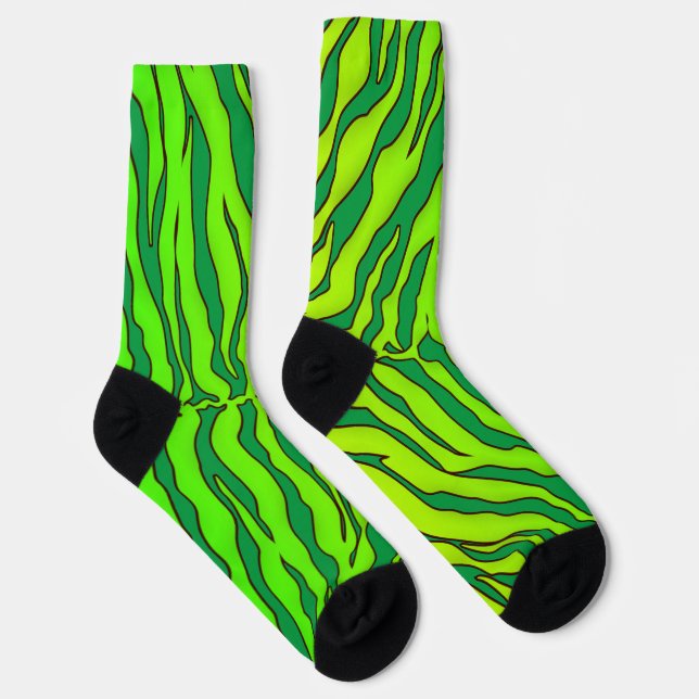 Green And Lime Tiger Stripes Animal Print 1 Socks (Right)