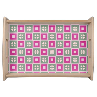 Green and Magenta Boxed Floral Bloom Serving Tray