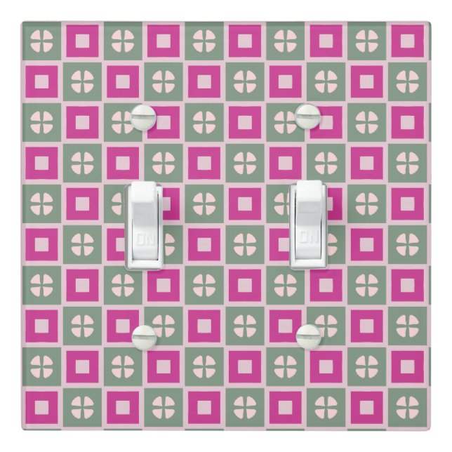 Green and Magenta Boxed Floral Light Switch Cover (In Situ)