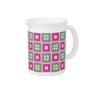 Green and Magenta Boxed Floral Porcelain Pitcher