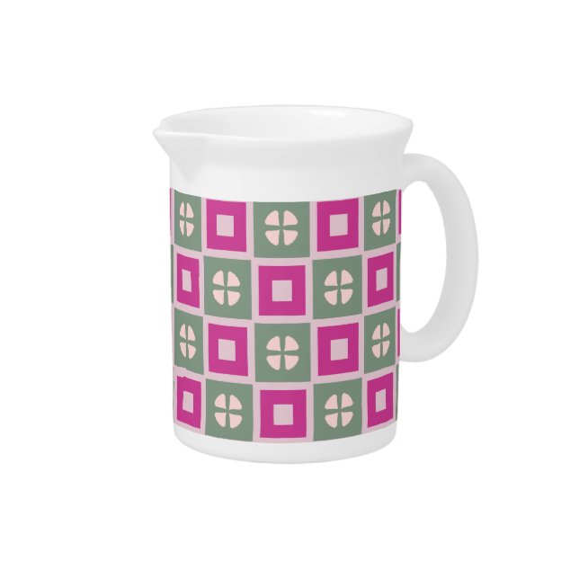 Green and Magenta Boxed Floral Porcelain Pitcher (Right)