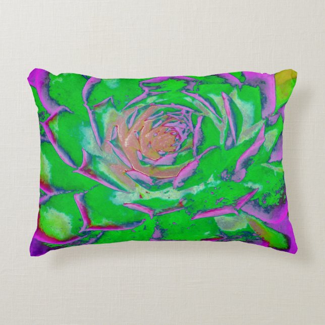 Green and Magenta Succulent Sedum Rosette Accent Pillow (Front)