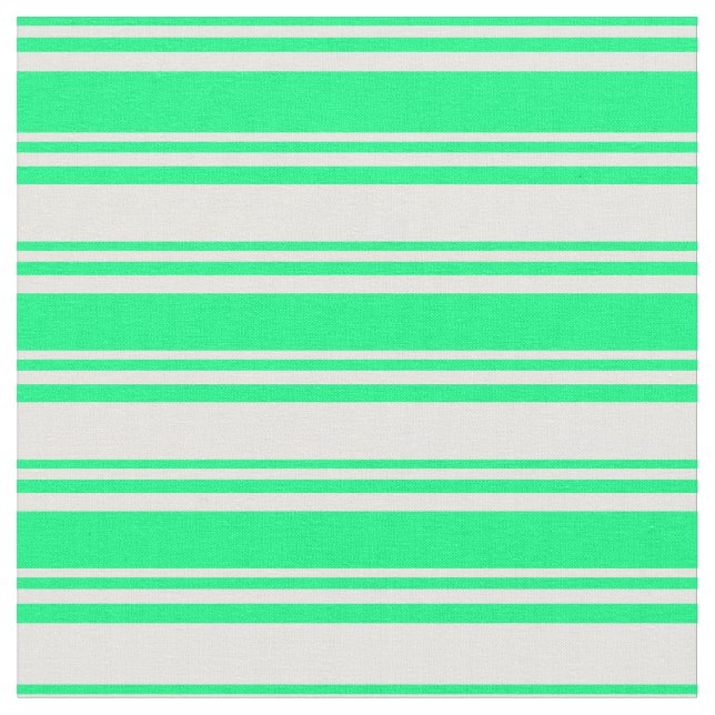 Green and Mint Cream Stripes Pattern Fabric (Close Up)