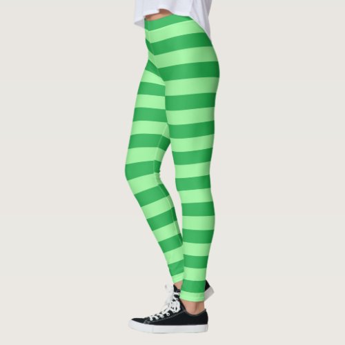 Green and Mint Green Stripes Leggings