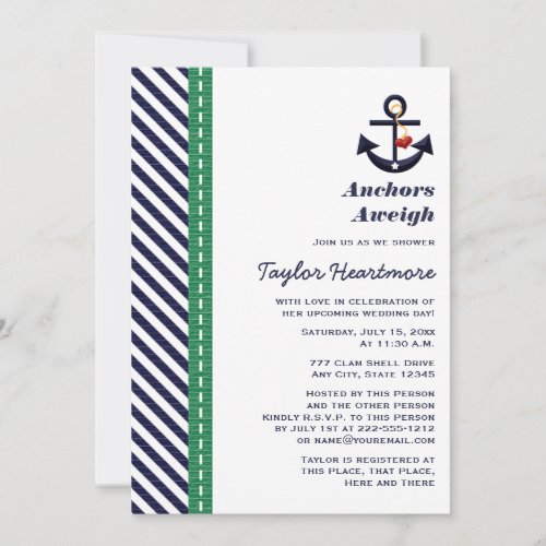Green and Navy Blue Anchor Bridal Shower Invites