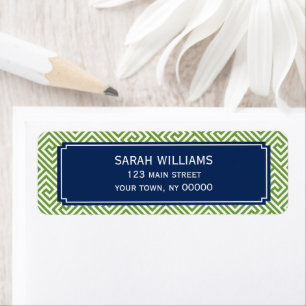 Green and Navy Blue Greek Key Pattern Label