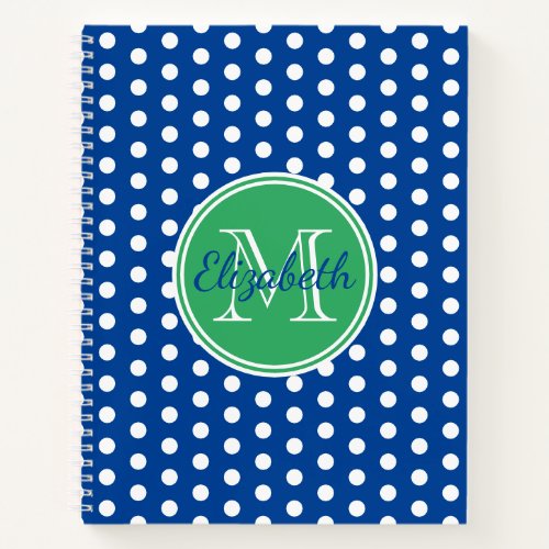 Green and Navy Blue Polka Dot Monogram Notebook