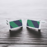 Green and Navy Blue Stripes Silver Cufflinks<br><div class="desc">Modern and stylish stripes.</div>