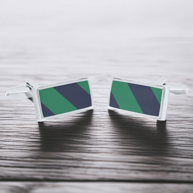 Green and Navy Blue Stripes Silver Cufflinks (Creator Uploaded)
