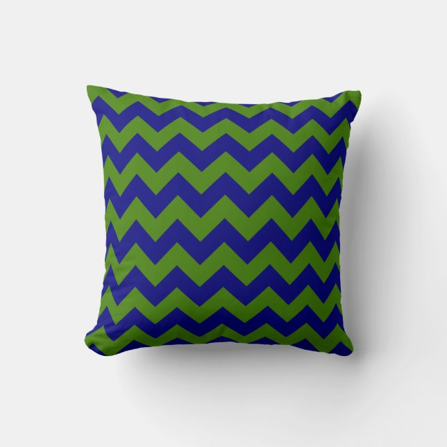 Green and Navy Blue Zigzag Throw Pillow (Front)