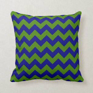 Green and Navy Blue Zigzag Throw Pillow