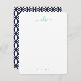 Green and Navy Diamond Monogram Note Card