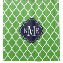 Green and Navy Moroccan Quatrefoil Monogram