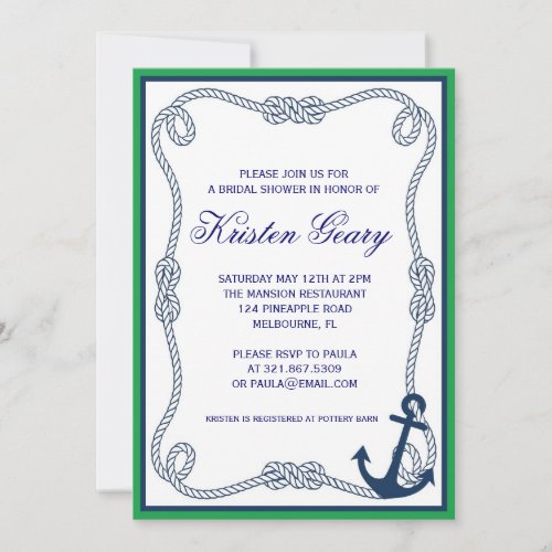 GREEN AND NAVY NAUTICAL INVITATION