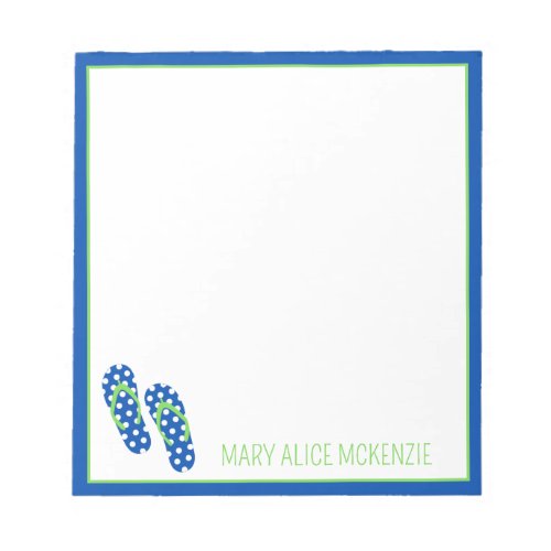 Green and Navy Polka Dot Flips Flops Personalized  Notepad