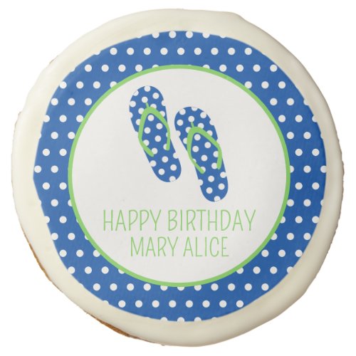 Green and Navy Polka Dot Flips Flops Personalized  Sugar Cookie