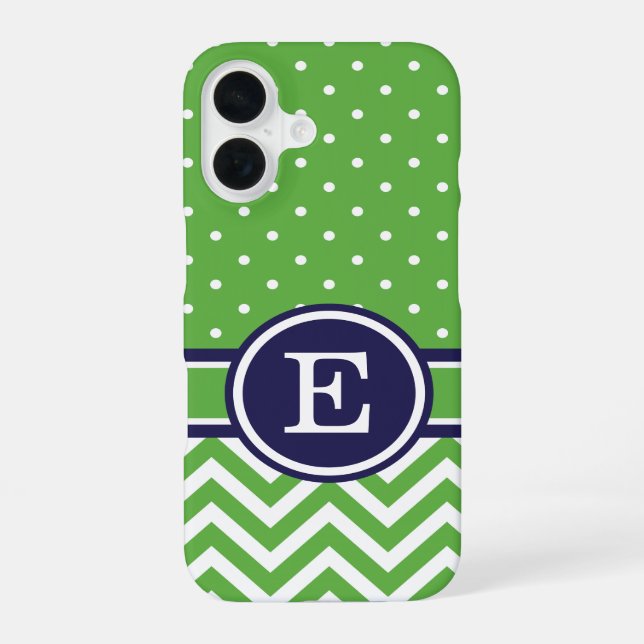 Green and Navy Preppy Chevron Dots Monogram Iphone Case (Back)