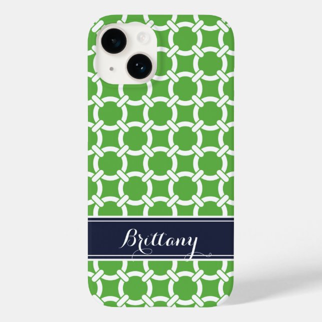 Green and Navy Preppy Links Monogram Case-Mate iPhone Case (Back)