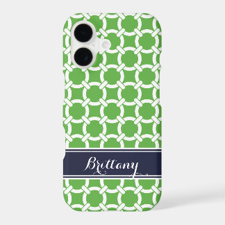 Green and Navy Preppy Links Monogram iPhone 17 Case