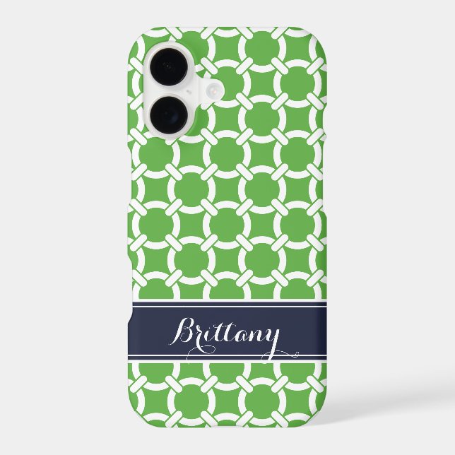 Green and Navy Preppy Links Monogram Case-Mate iPhone Case (Back)