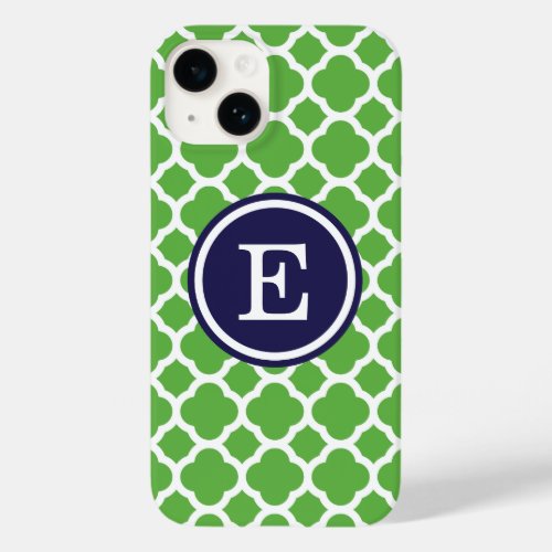 Green and Navy Quatrefoil Custom Monogram Case_Mate iPhone 14 Case